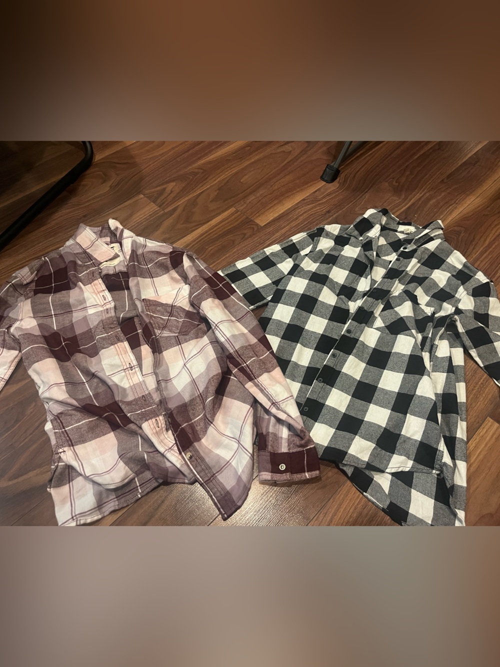 Garage Women Flannel Bundle Button-Down Shirts - Black/White & Burgundy/White
